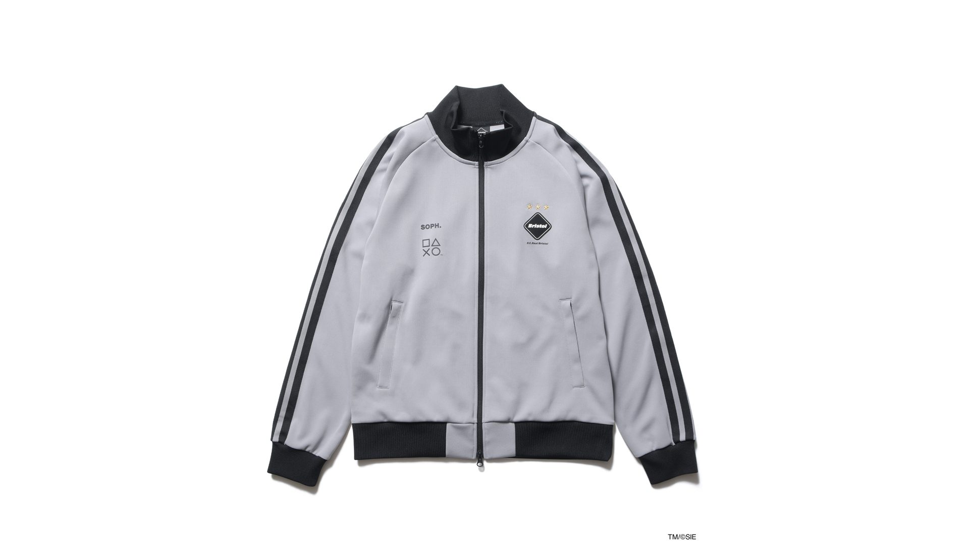 A gray jacket with black details 